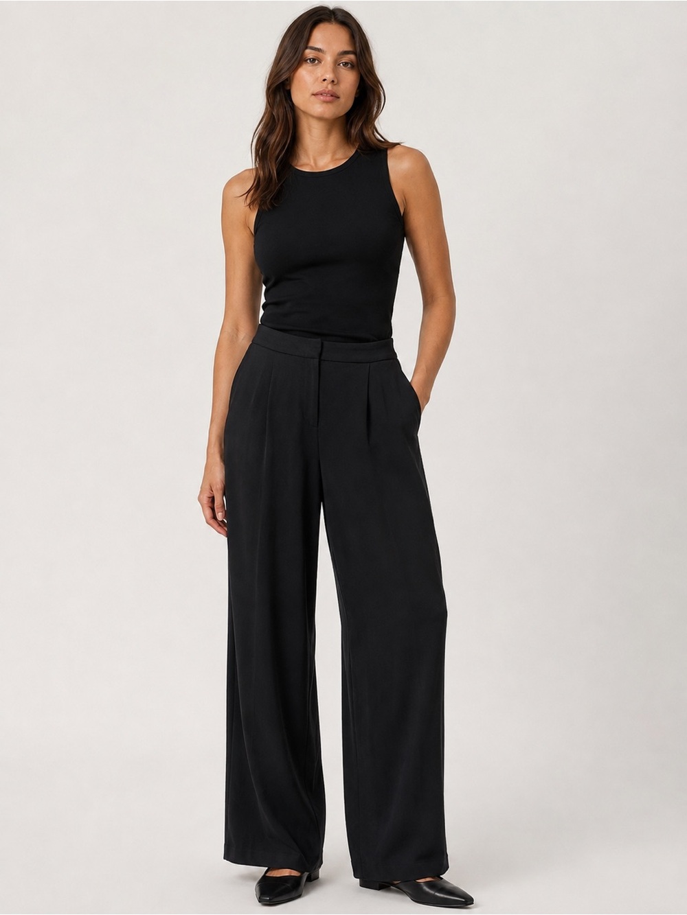 Bailey 44 M Wide-Leg Black Flowy Stretchy Minimalist Office Designer Clean Girl